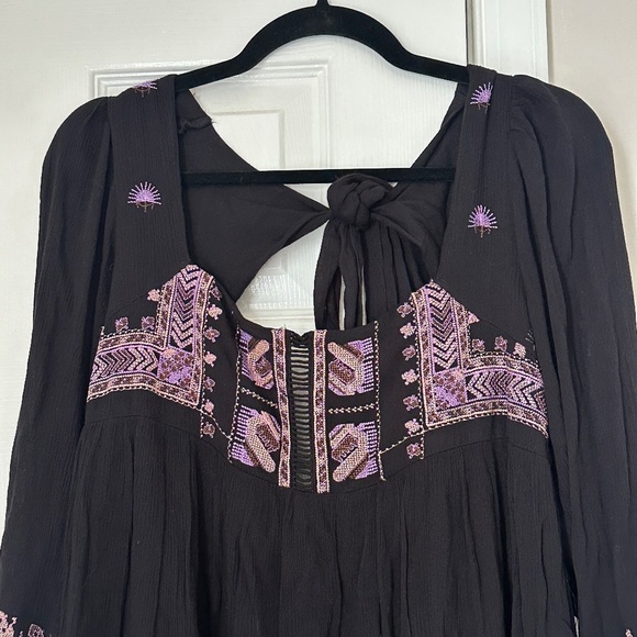 Free People Rhiannon Embroidered Mini Boho Dress Open Back Extra Small NWT - Picture 3 of 9